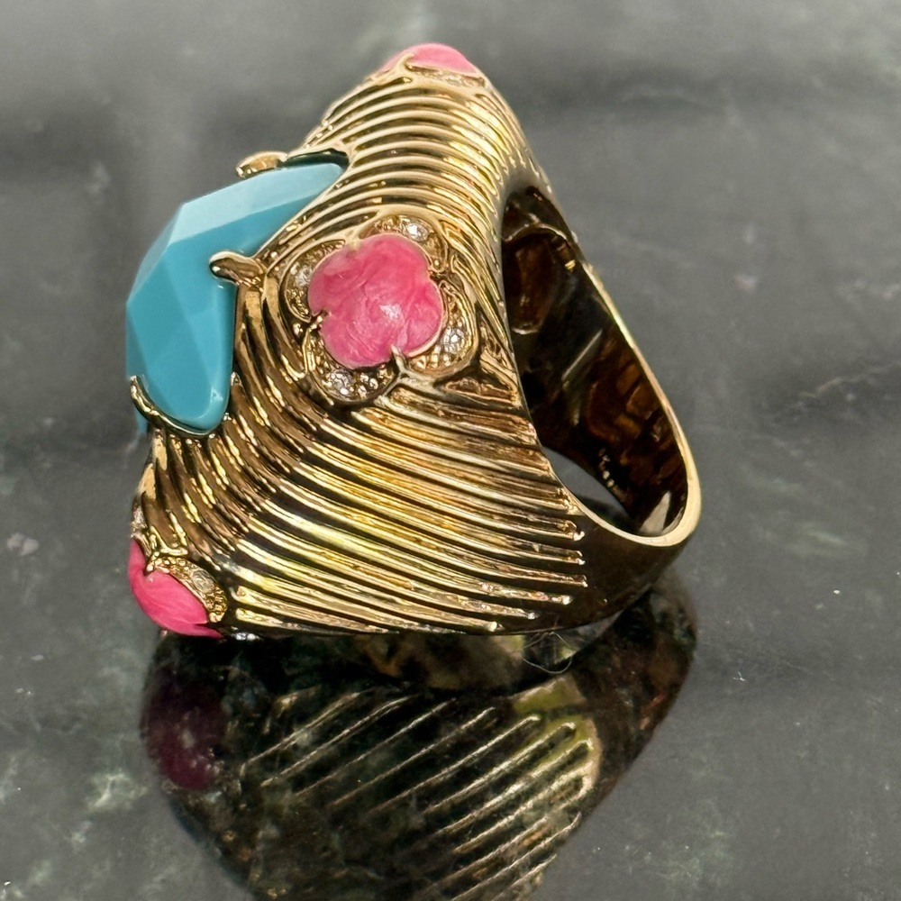 Lauren G Adams Gold and Blue Artisan Ring with Turquoise Centerpiece - Picture 3 of 8
